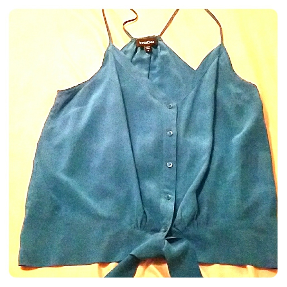 Bebe turquoise blue front tie shirt